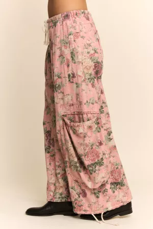 wholesale clothing flower printed denim waist dropped pockets pant davi & dani