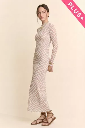 wholesale clothing plus checkered optical illusion mesh midi dress davi & dani