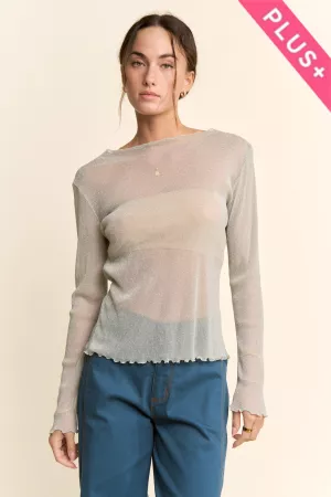 wholesale clothing plus sheer rhinestone long sleeve mesh top davi & dani