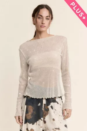 wholesale clothing plus sheer rhinestone long sleeve mesh top davi & dani