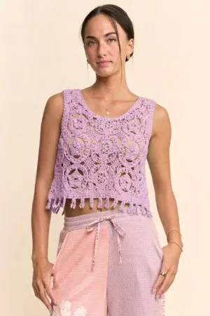 wholesale clothing crochet crop tank top sleeveless open lace floral davi & dani