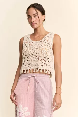 wholesale clothing crochet crop tank top sleeveless open lace floral davi & dani