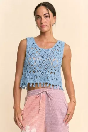 wholesale clothing crochet crop tank top sleeveless open lace floral davi & dani