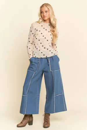 wholesale clothing star print sheer mesh long sleeve top davi & dani