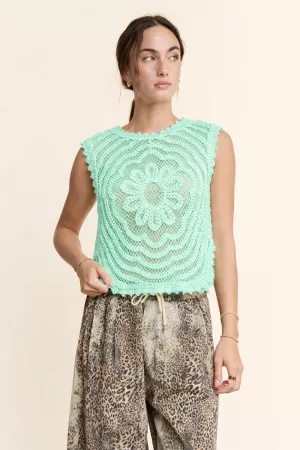 wholesale clothing crochet crop tank top sleeveless open lace floral davi & dani