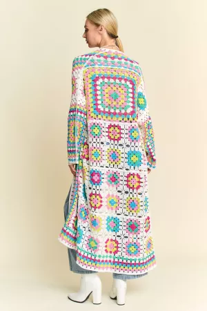 wholesale clothing granny square open midi crochet knit cardigan davi & dani