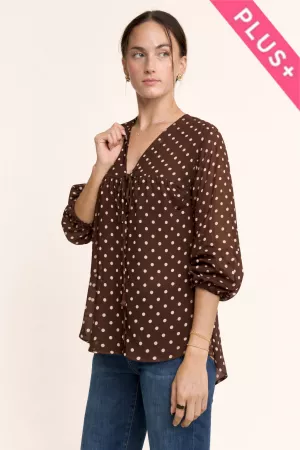 wholesale clothing plus polka dot peasant chiffon blouse top v-neck davi & dani