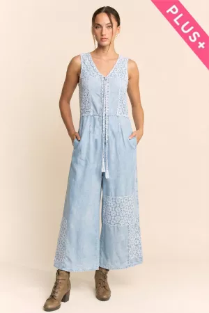 wholesale clothing plus lace tweed patch work denim overall jumpsuit davi & dani