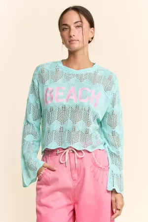 wholesale clothing pearl stone beach lettering crochet sweater top davi & dani