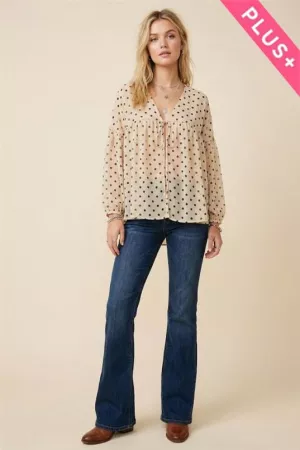 wholesale clothing plus polka dot peasant chiffon blouse top v-neck davi & dani