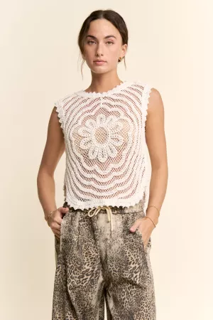 wholesale clothing crochet crop tank top sleeveless open lace floral davi & dani