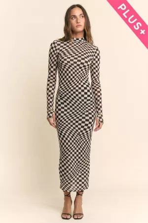 wholesale clothing plus checkered optical illusion mesh midi dress davi & dani