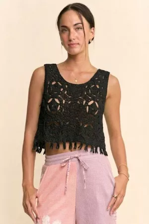 wholesale clothing crochet crop tank top sleeveless open lace floral davi & dani