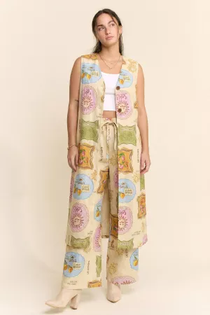 wholesale clothing printed linen v neck vest elastic waist band pant davi & dani