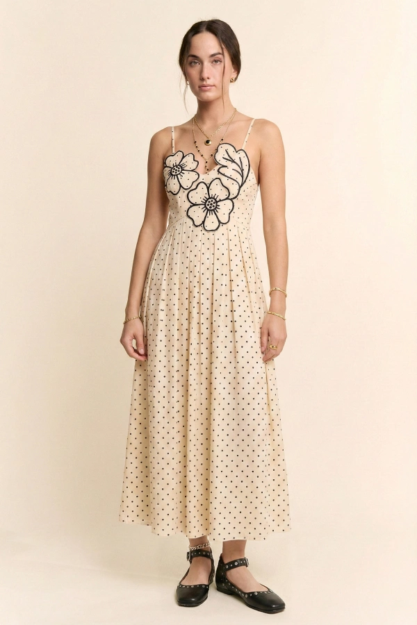 wholesale clothing flower embroidered patchwork smocking midi dress davi & dani