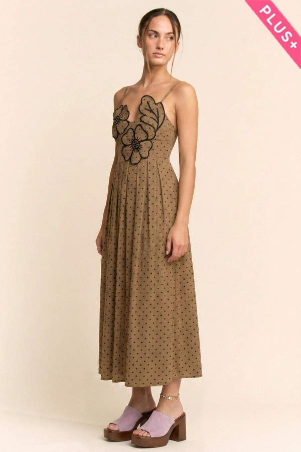 wholesale clothing plus flower embroider patchwork smock midi dress davi & dani