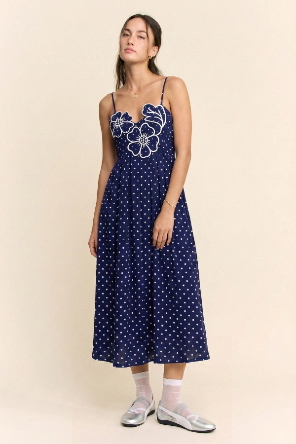 wholesale clothing flower embroidered patchwork smocking midi dress davi & dani