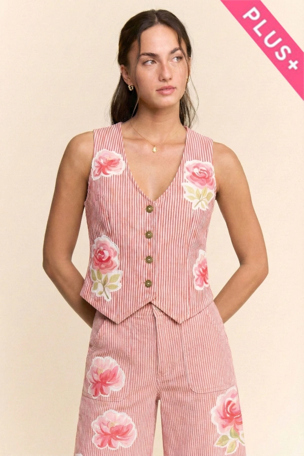 wholesale clothing plus flower sleeveless ribbed cropped knit vest davi & dani