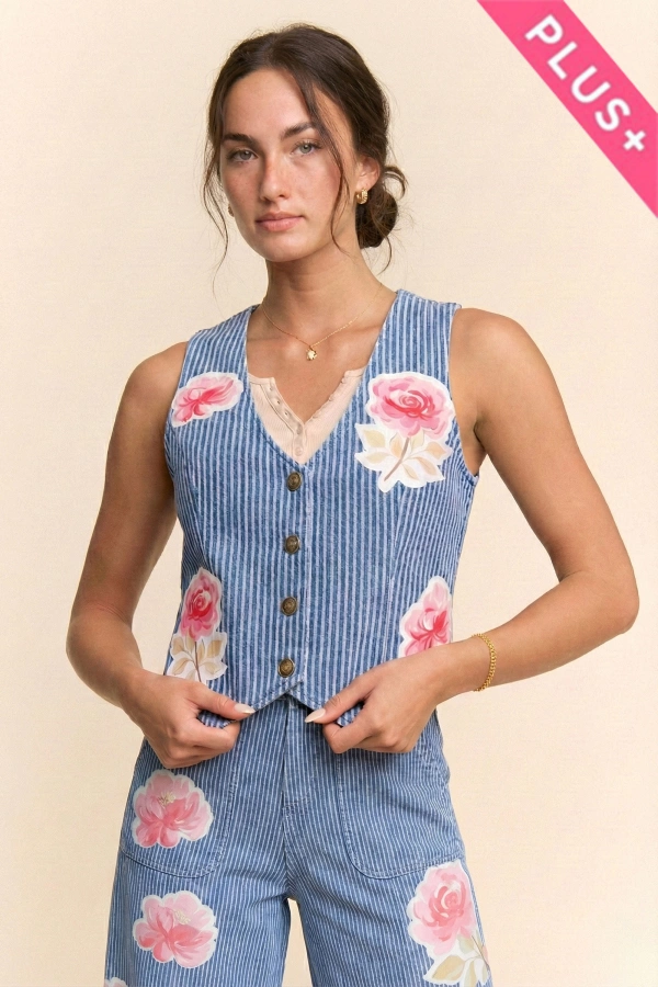 wholesale clothing plus flower sleeveless ribbed cropped knit vest davi & dani