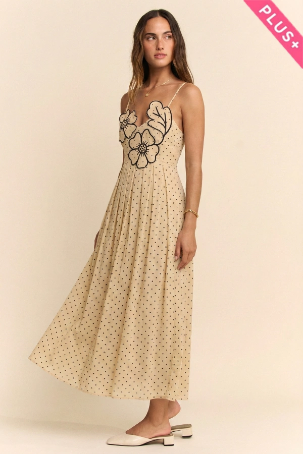 wholesale clothing plus flower embroider patchwork smock midi dress davi & dani