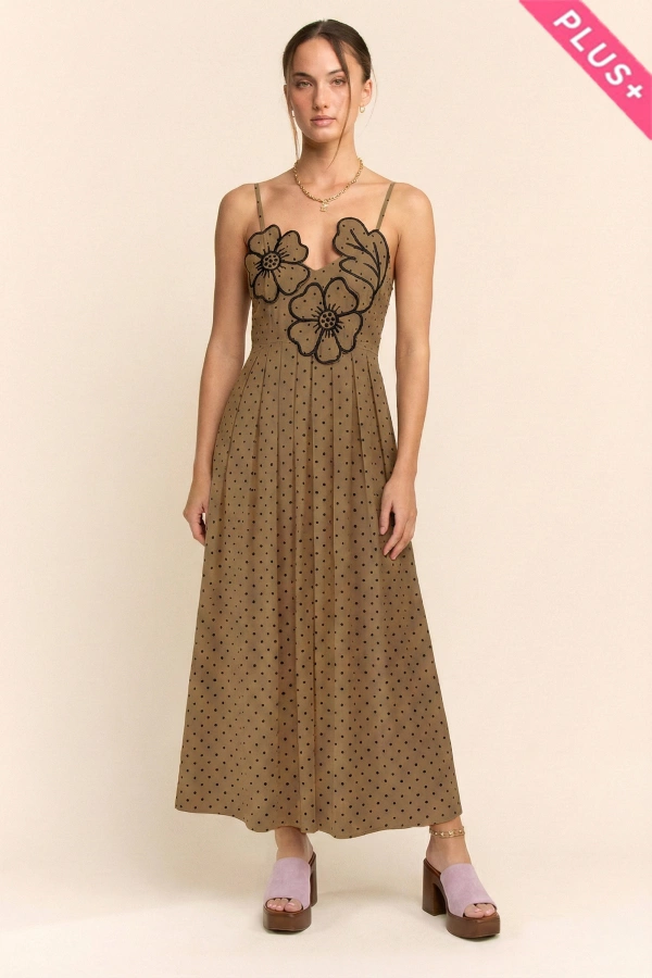 wholesale clothing plus flower embroider patchwork smock midi dress davi & dani