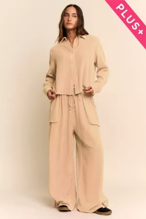 wholesale clothing plus garment washed shirt top cinched pants set davi & dani