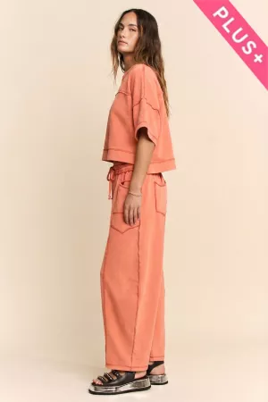 wholesale clothing plus mineral washed top elasic barrel pants set davi & dani