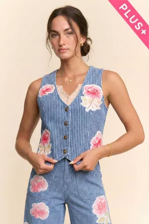 wholesale clothing plus flower sleeveless ribbed cropped knit vest davi & dani