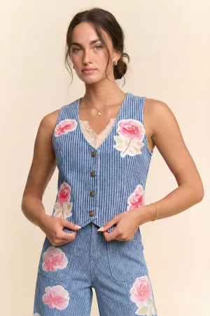 wholesale clothing flower sleeveless ribbed knit cropped knit vest davi & dani