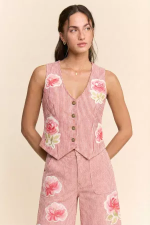 wholesale clothing flower sleeveless ribbed knit cropped knit vest davi & dani