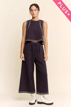 wholesale clothing plus contrast stitch top elastic waist pants set davi & dani