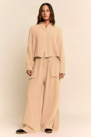 wholesale clothing garment washed crop shirt top cinched pants set davi & dani