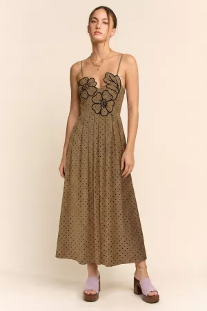 wholesale clothing flower embroidered patchwork smocking midi dress davi & dani