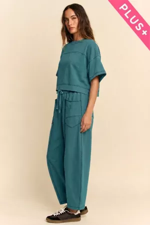 wholesale clothing plus mineral washed top elasic barrel pants set davi & dani