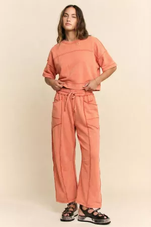 wholesale clothing mineral washed top elasic waist barrel pants set davi & dani