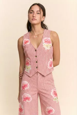 wholesale clothing flower sleeveless ribbed knit cropped knit vest davi & dani