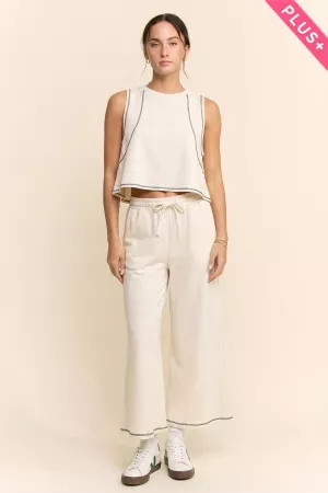 wholesale clothing plus contrast stitch top elastic waist pants set davi & dani