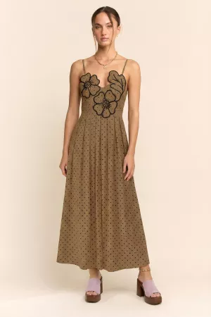 wholesale clothing flower embroidered patchwork smocking midi dress davi & dani