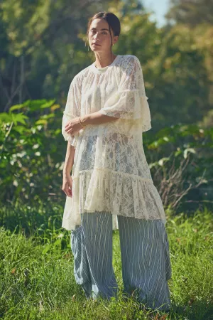 wholesale clothing sheered lace tiered sleeve flowy tunic top davi & dani