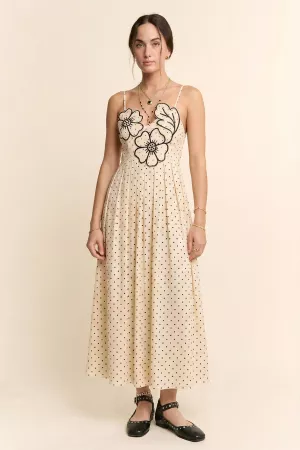 wholesale clothing flower embroidered patchwork smocking midi dress davi & dani