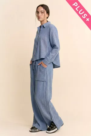 wholesale clothing plus garment washed shirt top cinched pants set davi & dani