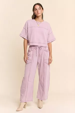 wholesale clothing mineral washed top elasic waist barrel pants set davi & dani