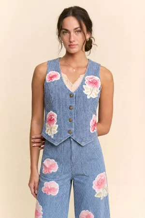 wholesale clothing flower sleeveless ribbed knit cropped knit vest davi & dani