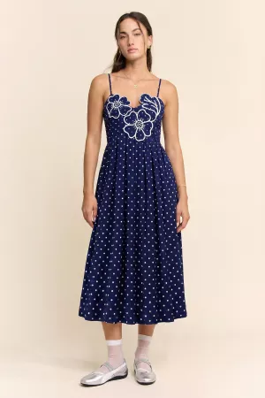 wholesale clothing flower embroidered patchwork smocking midi dress davi & dani