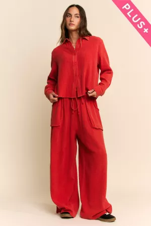 wholesale clothing plus garment washed shirt top cinched pants set davi & dani