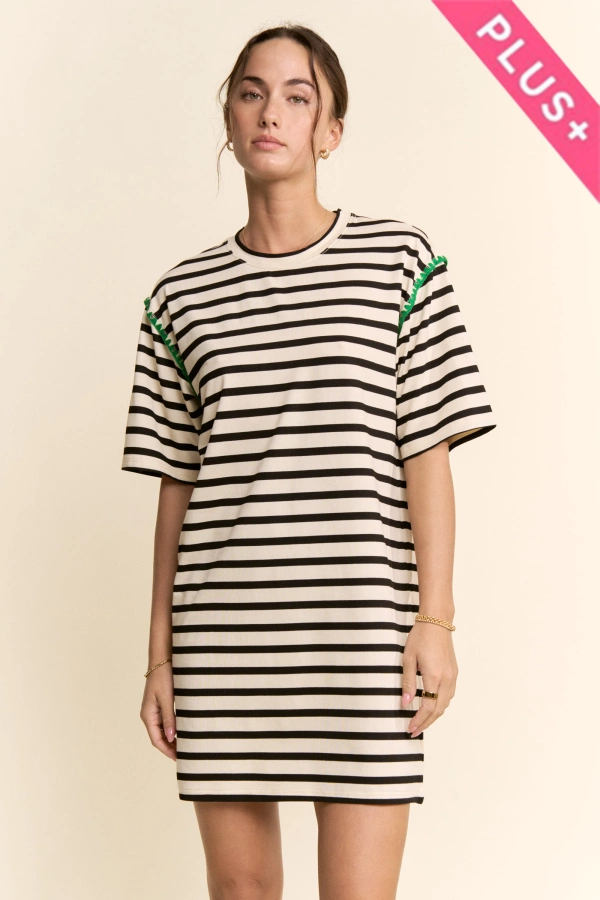 wholesale clothing plus horizontal stripes short sleeve mini dress davi & dani