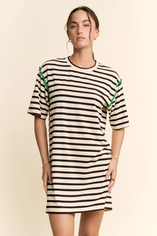 wholesale clothing casual horizontal stripes short sleeve mini dress davi & dani