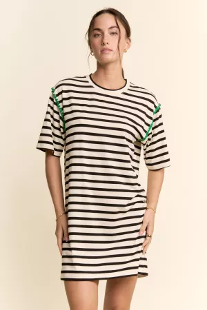 wholesale clothing casual horizontal stripes short sleeve mini dress davi & dani