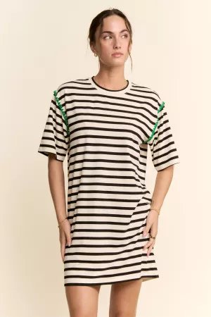 wholesale clothing casual horizontal stripes short sleeve mini dress davi & dani