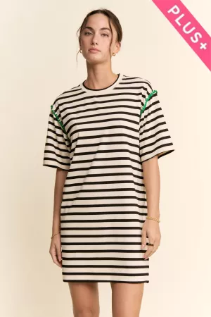 wholesale clothing plus horizontal stripes short sleeve mini dress davi & dani